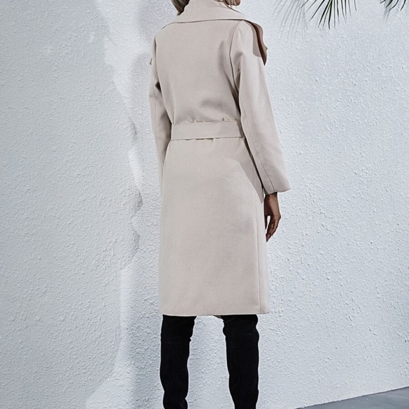 Cream waterfall trench Coat Belted Classic fall Minimalist - Picture 5 of 6
